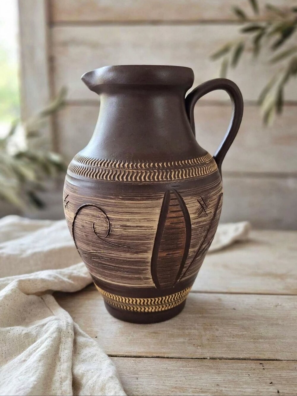 Vintage West German Pottery Pitcher 92 25 Brown